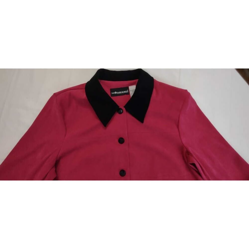 Sag Harbor Dress Fushia Hot Pink /Black Velvet Blazer Women Size 16 Beautiful - Picture 3 of 11